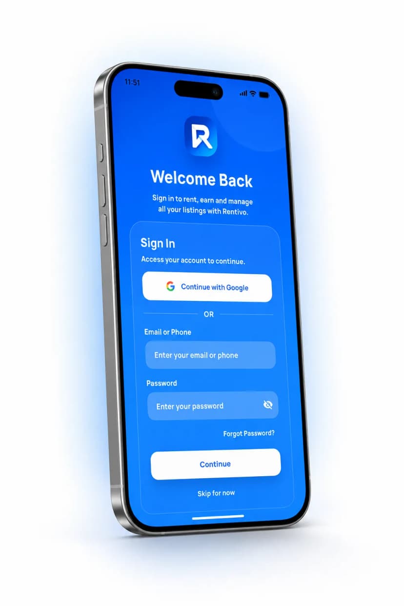 Rentivo Login Screen